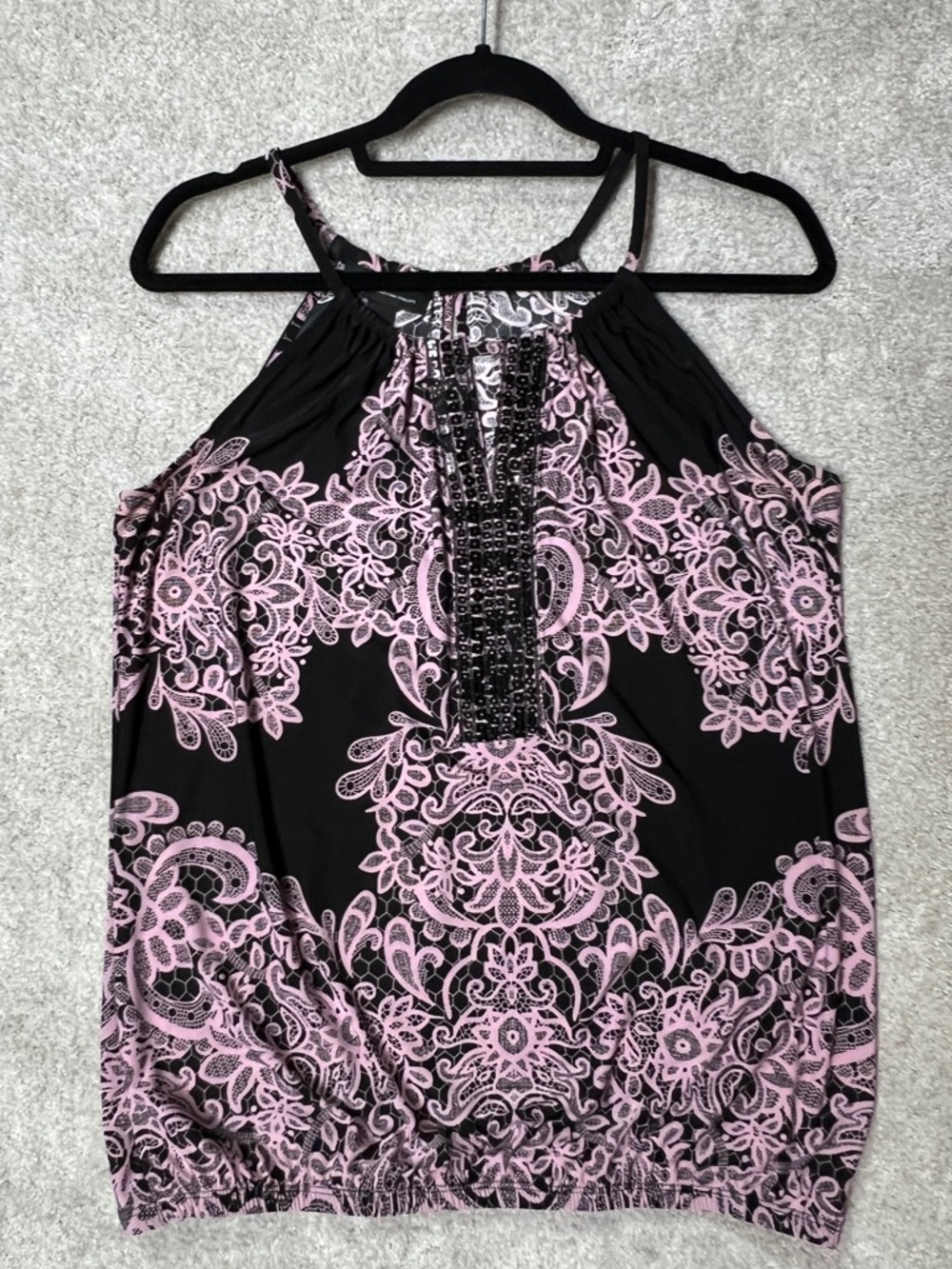 Inc international concepts Black and Pink Paisley Halter Tank Top Sz M